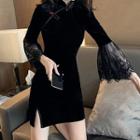 3/4-sleeve Lace Detail Qipao Dress