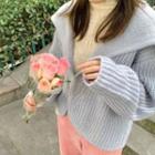 Plain Long-sleeve Knit Jacket As Shown In Figure - One Size