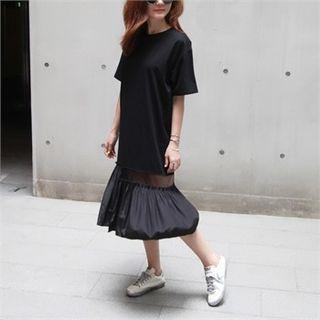 Mesh-trim Ruffle-hem T-shirt Dress