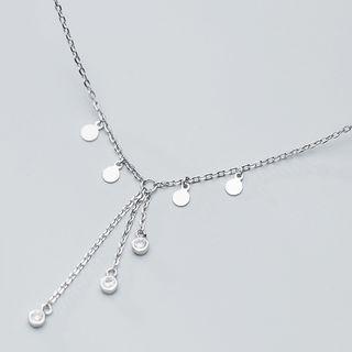 925 Sterling Silver Rhinestone Fringed Necklace S925 Silver Necklace - One Size