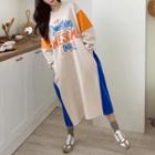 Letter Color-block Long Sweatshirt Dress