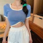 Color-block Cropped Knit T-shirt