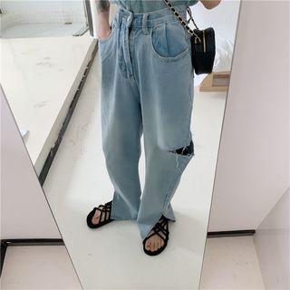 Ripped Slit Wide-leg Jeans