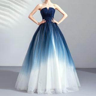 Gradient Strapless Ball Gown