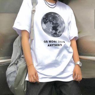 Lettering Moon Print T-shirt