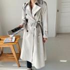 Double-breasted Trench Coat With Belt Light Gray - One Size
