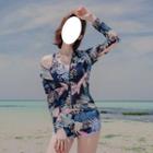 Set: Floral Tankini Top + Swim Shorts + Hooded Zip-up Swim Jacket