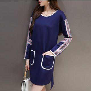 Piped Panel Long-sleeve Dress