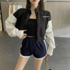 Two Tone Zip Up Jacket Black & White - One Size
