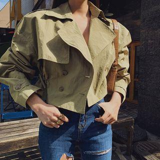 Epaulette Double-breasted Cropped Trench Jacket