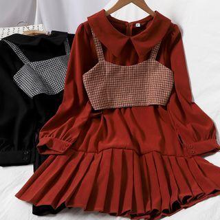 Set: Plaid Cropped Camisole Top + Shirtdress