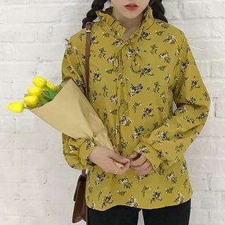 Frill Collar Floral Chiffon Blouse