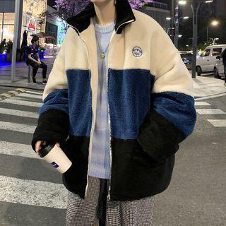 Color Block Fluffy Zip Jacket