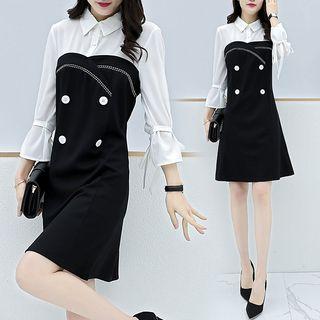 Long-sleeve Mock Two-piece Collar Dress