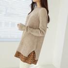 Inset Floral-panel Rib-knit Top
