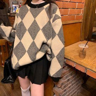 Diamond Pattern Sweater Almond & Black - One Size