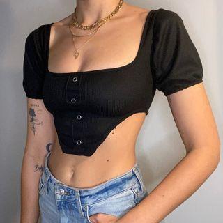 Short-sleeve Square Neck Asymmetrical Cropped T-shirt