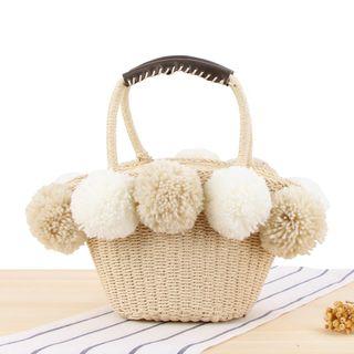 Fleece Ball Straw Basket Hand Bag