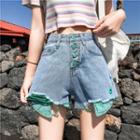 Two Tone Buttoned Denim Shorts