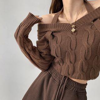 Off-shoulder Halter Cropped Sweater