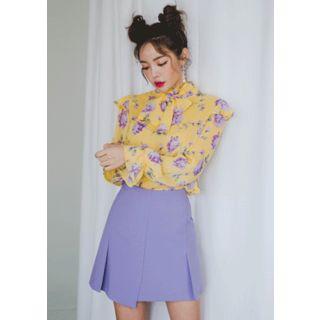 High-neck Frilled Rosette Chiffon Blouse
