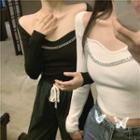 Chain-accent Long-sleeve Slim-fit Knit Top