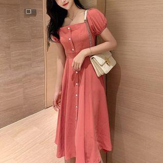 Short-sleeve Midi  A-line Dress