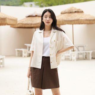Elbow-sleeve Drawstring Shirt Jacket