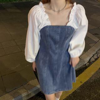 Mock Two-piece Denim Mini Dress