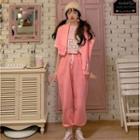 Short-sleeve Letter Print T-shirt / High-waist Drawstring Sweatpants