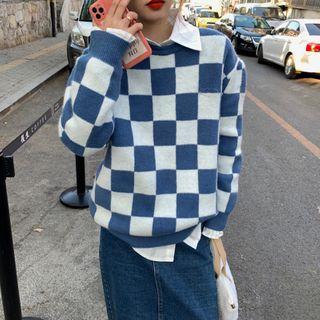 Crewneck Square Pattern Sweater