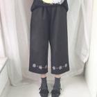 Snowflake Embroidered Cropped Wide Leg Pants