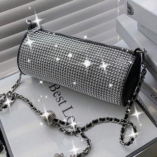 Rhinestone Faux Leather Crossbody Bag Silver - One Size