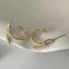 Knot Faux Pearl Alloy Open Hoop Earring 1 Pair - 14k Gold - One Size
