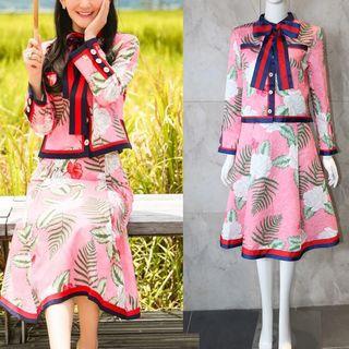 Set: Tie-neck Printed Jacket + Skirt