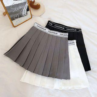 Lettering Print High-waist Pleated A-line Skirt