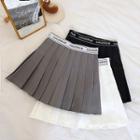 Lettering Print High-waist Pleated A-line Skirt