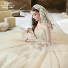 Lace-up Back Strapless Mesh Wedding Ball Gown