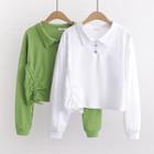 Ruched Front Long-sleeve Polo Shirt