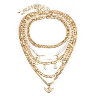 Set Of 5: Chain Necklace 1249 - Set Of 5 - Gold - One Size