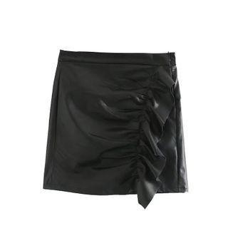 Ruffled Faux Leather Mini Pencil Skirt