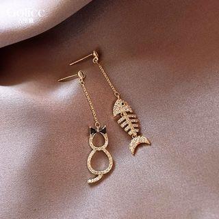Non-matching Fish Bone Drop Earring 1 Pair - Gold - One Size