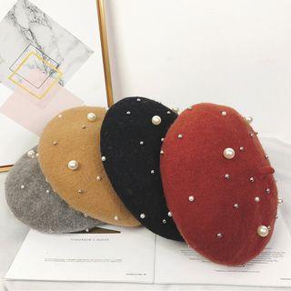 Faux-pearl Detail Beret