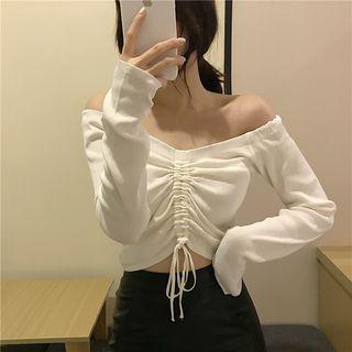 Off-shoulder Lace-up Cropped T-shirt