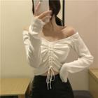 Off-shoulder Lace-up Cropped T-shirt
