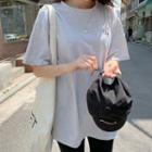 Letter-printed Long T-shirt Melange Gray - One Size