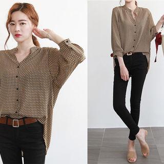 Mandarin-collar Dip-back Pattern Blouse