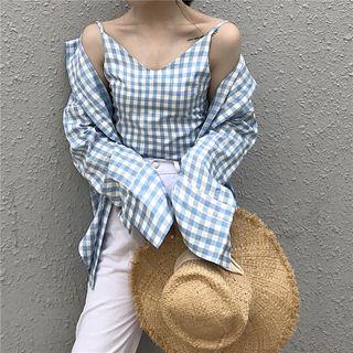 Set: Plaid Shirt + Spaghetti Strap Top