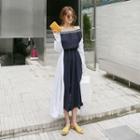 Contrast Off-shoulder Gathered-waist Jumpsuit