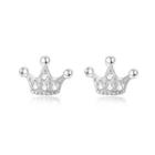 Sterling Silver Simple Fashion Crown Cubic Zirconia Stud Earrings Silver - One Size